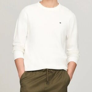 NWT Tommy Hilfiger Mens 3XL White Long Sleeve‎ Crew Neck Cotton Knit Sweater